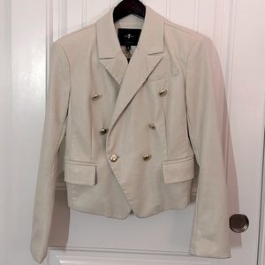 7 For All Mankind Double Breasted Faux Leather Ivory Blazer